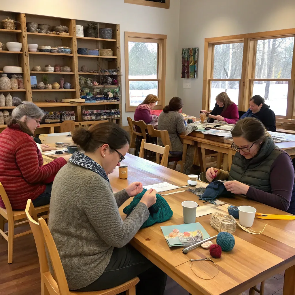 People engaged in a craft course session